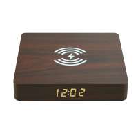 Eco-friendly Creative Multifunction 2 in 1 Wooden LED Alarm Clock QI Mobile Phone Wireless Charger With Rosh