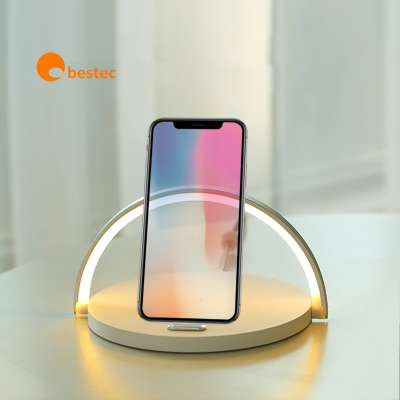 Wood LED lamp mobile phone holder wireless charger