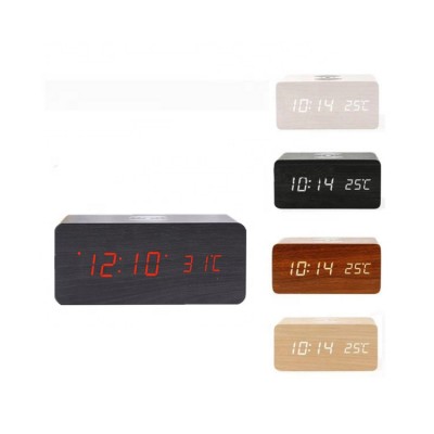 public place Wooden Digital Led Alarm Clock Fast Wireless Charger