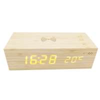 Bamboo Qi Alarm Clock Digital Temperature Senstor Wireless Charging