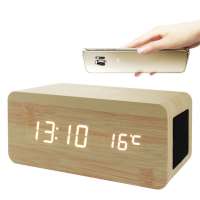 Bluetooth Clocks to Mobile Phone Wireless Charging Station Electronic LED Wooden Home Desktop Digital Travel Alarm Clock